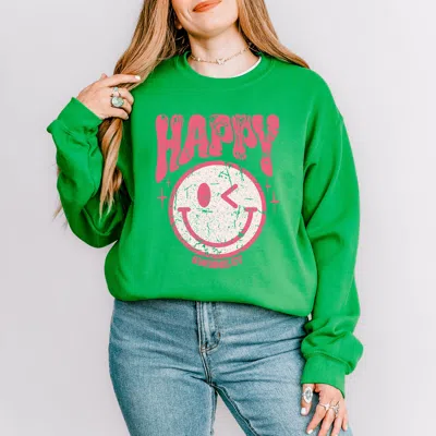 Simply Sage Market S. W.smiley Pink Smiley Distressed - Women's Graphic Sweatshirt In Green