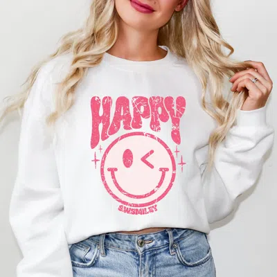Simply Sage Market S. W.smiley Pink Smiley Distressed - Women's Graphic Sweatshirt In White