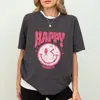 Simply Sage Market S. W.smiley Pink Smiley Distressed - Women's Garment Dyed Graphic T-shirt In Gray