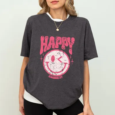 Simply Sage Market S. W.smiley Pink Smiley Distressed - Women's Garment Dyed Graphic T-shirt In Black