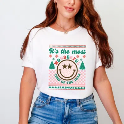 Simply Sage Market S. W.smiley The Most Wonderful Time Smiley - Women's Garment Dyed Graphic T-shirt In White