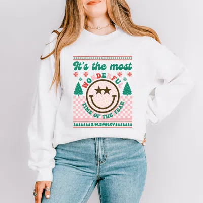Simply Sage Market S. W.smiley The Most Wonderful Time Smiley - Women's Graphic Sweatshirt In White