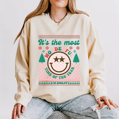 Simply Sage Market S. W.smiley The Most Wonderful Time Smiley - Women's Lightweight Garment Dyed Sweatshirt In Neutral