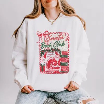 Simply Sage Market Santa's Book Club Coquette - Women's Lightweight Garment Dyed Sweatshirt In White