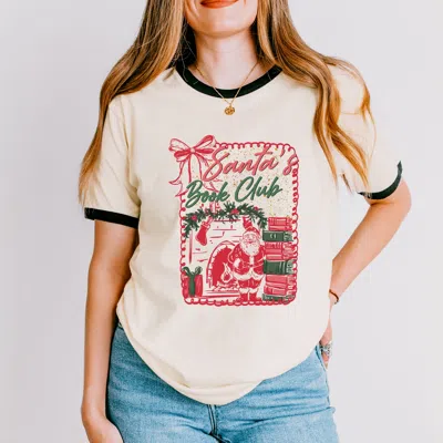 Simply Sage Market Santa's Book Club Coquette - Women's Ringer Graphic T-shirt In Neutral