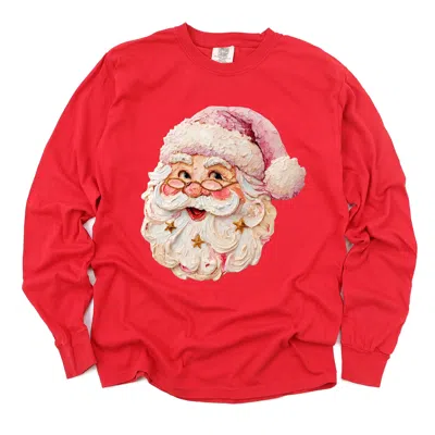 Simply Sage Market Santa Face Textured Paint - Women's Garment Dyed Long Sleeve Graphic T-shirt In Red