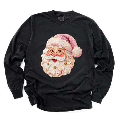 Simply Sage Market Santa Face Textured Paint - Women's Garment Dyed Long Sleeve Graphic T-shirt In Black