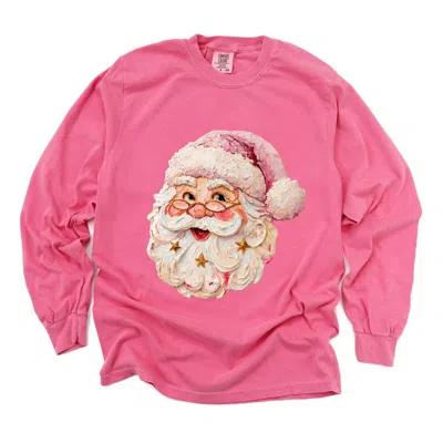 Simply Sage Market Santa Face Textured Paint - Women's Garment Dyed Long Sleeve Graphic T-shirt In Pink