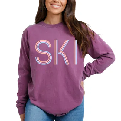 Simply Sage Market Ski Pastel - Women's Garment Dyed Long Sleeve Graphic T-shirt In Pink