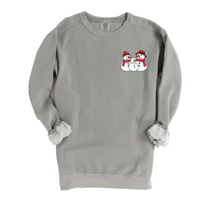 Simply Sage Market Snowman Family - Women's Garment Dyed Graphic Sweatshirt In Gray