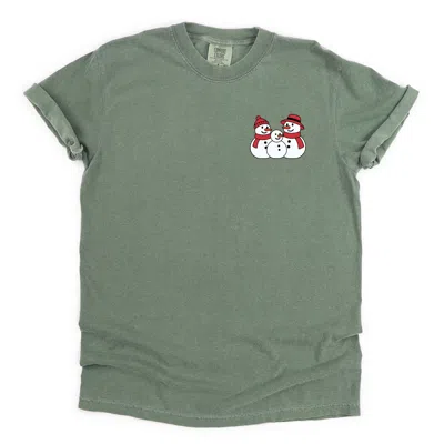 Simply Sage Market Snowman Family - Women's Garment Dyed Graphic T-shirt In Green