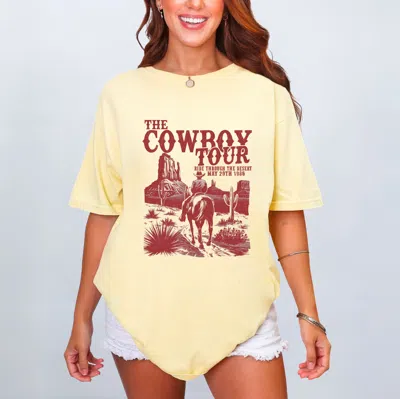 Simply Sage Market The Cowboy Tour Distressed - Women's Garment Dyed Graphic T-shirt In Yellow