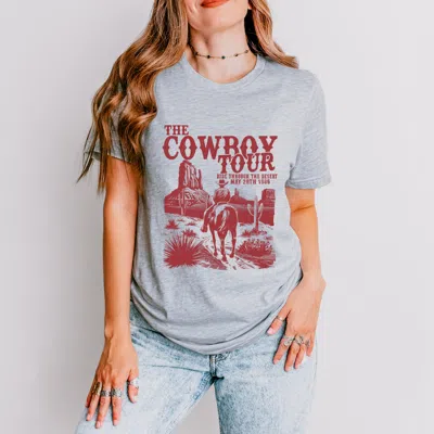 Simply Sage Market The Cowboy Tour Distressed - Women's Short Sleeve Graphic T-shirt In Gray