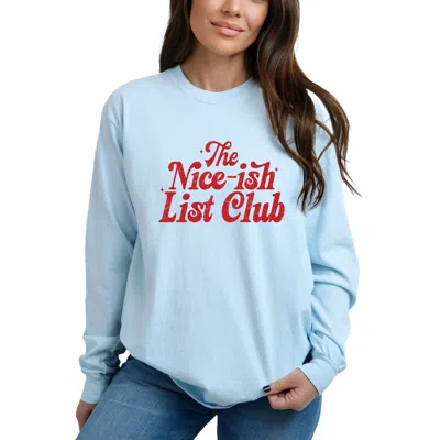 Simply Sage Market The Nice-ish List Club Distressed - Women's Garment Dyed Long Sleeve Graphic T-shirt In Blue