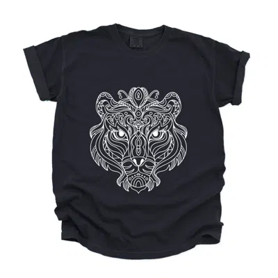 Simply Sage Market Tiger Face Mandala - Women's Garment Dyed Graphic T-shirt In Black