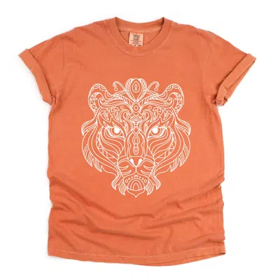 Simply Sage Market Tiger Face Mandala - Women's Garment Dyed Graphic T-shirt In Orange