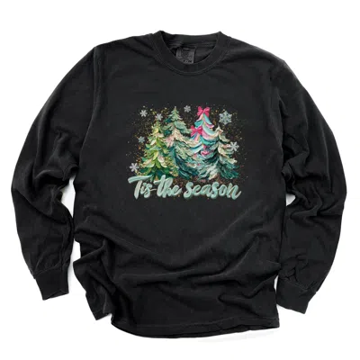 Simply Sage Market Tis The Season Painted Trees - Women's Garment Dyed Long Sleeve Graphic T-shirt In Black