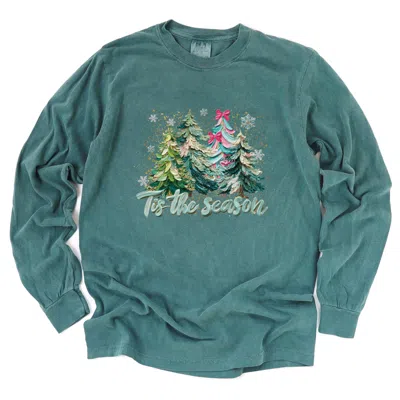 Simply Sage Market Tis The Season Painted Trees - Women's Garment Dyed Long Sleeve Graphic T-shirt In Green