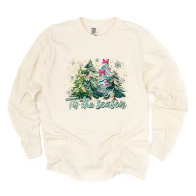Simply Sage Market Tis The Season Painted Trees - Women's Garment Dyed Long Sleeve Graphic T-shirt In Neutral