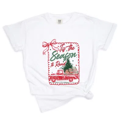 Simply Sage Market Tis The Season To Read Red Truck - Women's Garment Dyed Graphic T-shirt In White