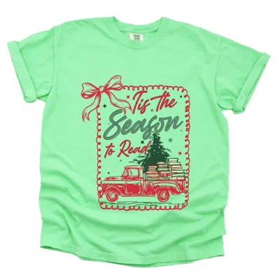 Simply Sage Market Tis The Season To Read Red Truck - Women's Garment Dyed Graphic T-shirt In Yellow