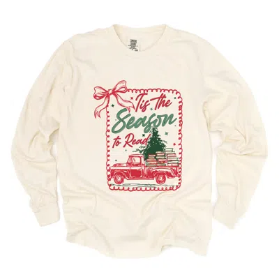 Simply Sage Market Tis The Season To Read Red Truck - Women's Garment Dyed Long Sleeve Graphic T-shirt In Multi