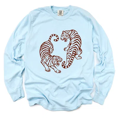 Simply Sage Market Two Tigers - Women's Garment Dyed Long Sleeve Graphic T-shirt In Blue
