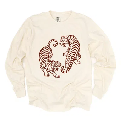 Simply Sage Market Two Tigers - Women's Garment Dyed Long Sleeve Graphic T-shirt In Neutral