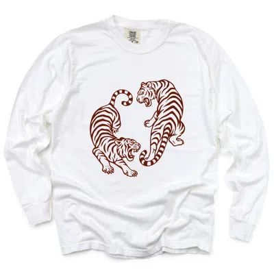 Simply Sage Market Two Tigers - Women's Garment Dyed Long Sleeve Graphic T-shirt In White