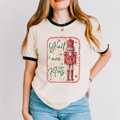 Simply Sage Market Y'all Are Nuts Nutcracker - Women's Ringer Graphic T-shirt In Neutral