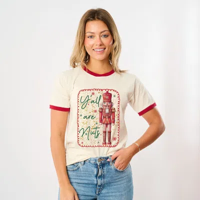 Simply Sage Market Y'all Are Nuts Nutcracker - Women's Ringer Graphic T-shirt In Neutral