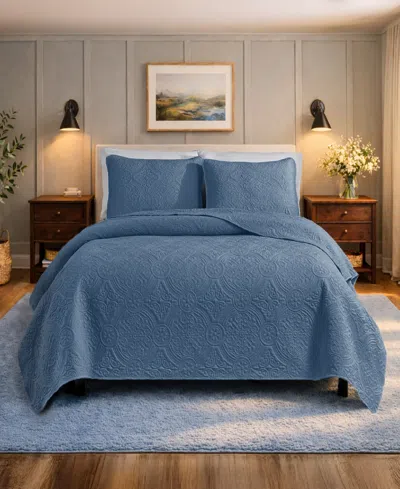 Simply Soft Heavily Stitched Solid 3-pc. Quilt Set, King In Blue