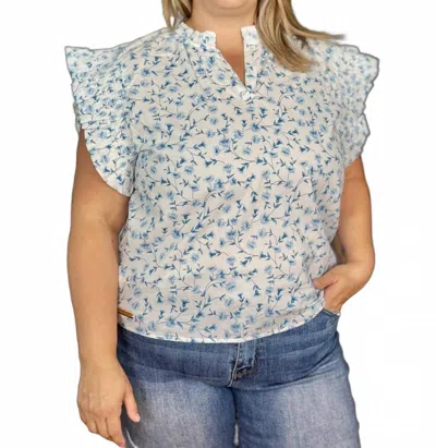 Simply Southern Abigail Floral Top In Blue Daisy In Multi