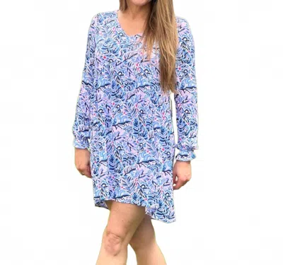 Simply Southern Baby Doll Mini Dress In Leaf In Blue