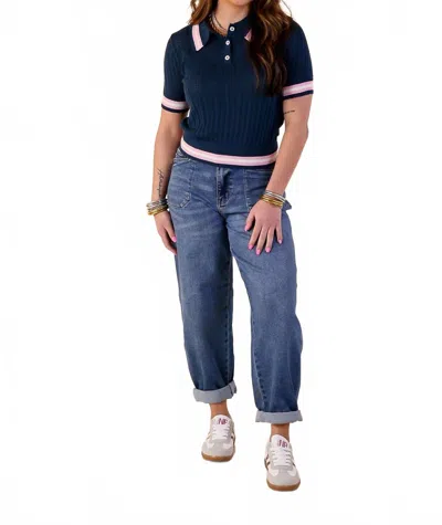 Simply Southern Cher Polo Sweater In Navy In Blue