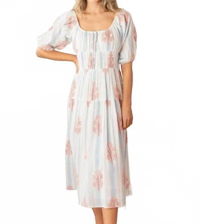 Simply Southern Floral Puff Sleeve Midi Dress In Blue In White