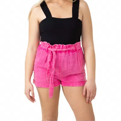 Simply Southern Gauze Bow Tie Shorts In Hot Pink