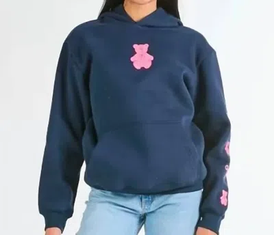 Simply Southern Kids' Girl's Tickled Pink Bear Hoodie In Navy In Blue