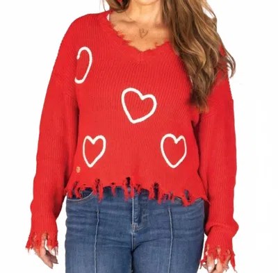 Simply Southern Heart Eyes Sweater In Red
