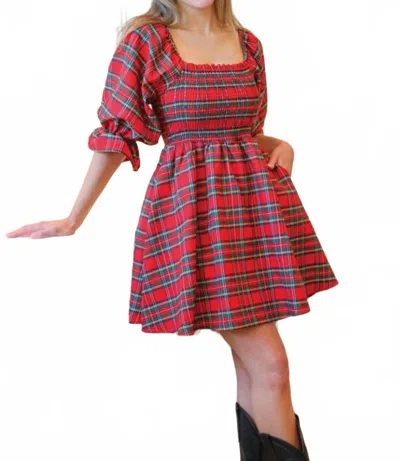 Simply Southern Holiday Plaid Babydoll Dress In Red Plaid