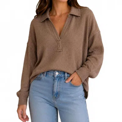 Simply Southern Knit V Neck Top In Sand In Blue