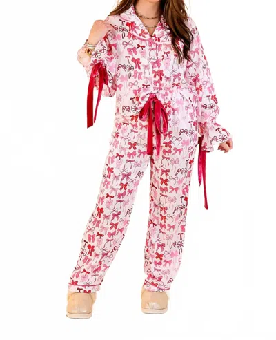 Simply Southern Long Sleeve Holiday Pajama Sets In Pink Bows