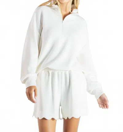 Simply Southern Long Sleeve Scallop Top In Pearl In White