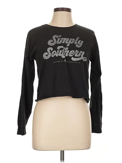 Pre-owned Simply Southern Long Sleeve Top Black Crew Neck Tops