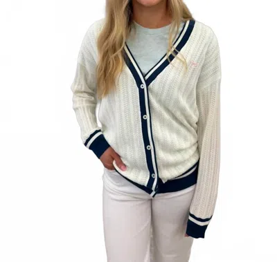 Simply Southern Long Varsity Cardigan In Navy In Animal Print