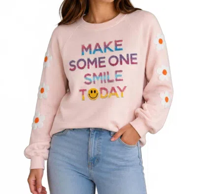 Simply Southern Make Someone Smile Today Crew Neck Sweater In Light Pink