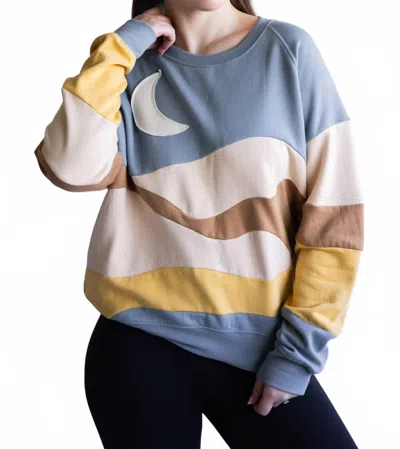 Simply Southern Moon Patch Crewneck Top In Blue In Multi