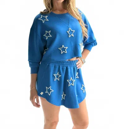 Simply Southern Pearl Star Pullover Sweatshirt In Blue