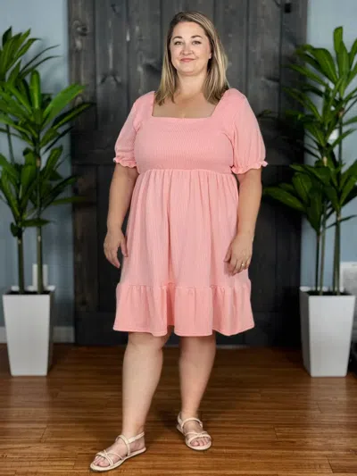 Simply Southern Radiantly Ribbed Babydoll Midi Dress In Coral In Pink