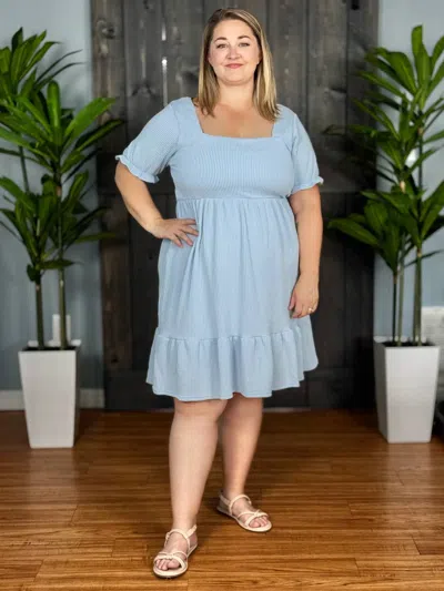 Simply Southern Radiantly Ribbed Babydoll Midi Dress In Ice In Blue